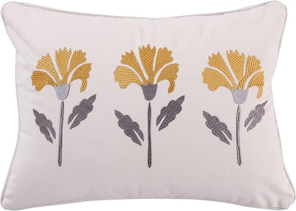 Levtex Home - St. Claire - Decorative Pillow (14 x 18in.) - Embroidered Flowers - White, Yellow, Grey