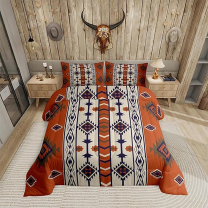 Erosebridal Boho Aztec Bedding Comforter Sets Toddler,Western Bohemian Comforter Set American Native Southwestern Bedding Set for Kids Adults,Southwest Ethnic Tribal Geometric Quilt 1 Pillow Case