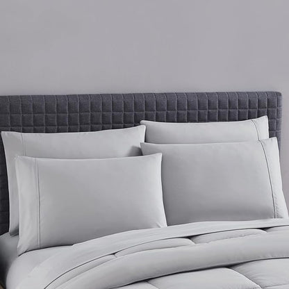 Sweet Home Collection 7 Piece Comforter Set Bag Solid Color All Season Soft Down Alternative Blanket & Luxurious Microfiber Bed Sheets, Silver, Twin XL