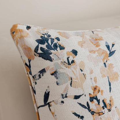 Throw Pillow Covers with Insert Included, with Embroidered Detail, 18 x 18 inches, Decorative Throw Pillow for Sofa Couch Bed (Yellow Floral, 18" L x 18" W)