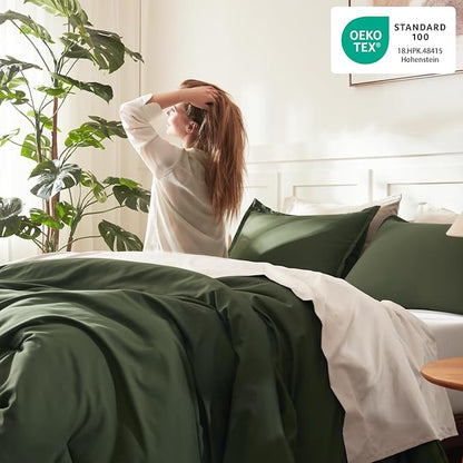 Litanika Comforters Twin XL Size Olive Green, 2 Pieces Lightweight Solid Bedding Set & Collections, All Season Fluffy Bed Set (68x92 Inches Comforter & 1 Pillowcase)