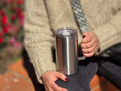 CHILLOUT LIFE Stainless Steel Vacuum Insulated Coffee Mug 20 oz (Set of 2) with Handle and Lid, Large Thermal Camping Coffee Mugs with Sliding Lid for Men & Women, Keeps Your Beverages Hot & Cold