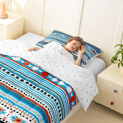 Erosebridal Southwestern Comforter Set Twin Boho Geometric Quilt, Tribal Arrow Bedding Set Western Duvet Insert, Country Room Decor Blue White