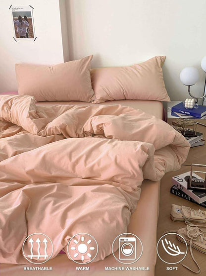 Nanko Peach Coral Queen Size Comforter Set, Soft Microfiber Down Alternative Duvet Insert, Modern Farmhouse Neutral Spring Decor Bedding Sets Bed in a Bag for Women Men Teen, 90 x 90 inch 3pcs