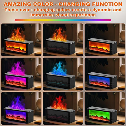 Upgraded 300ml Fireplace Diffuser Essential Oill X3,7 Colorful Large Flame Fire Humidifier Changing Aroma Diffuser for Aromatherapy Yoga Room Bedroom, Room, Office, Home with Remote Timer and Auto Off