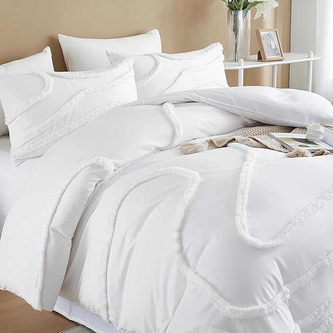 Cupocupa King Size Comforter Set;Beige Comforter Boho Tufted Lightweight Bedding Sets 3PCS Soft Jacquard with 2 Pillow Cases for All Season