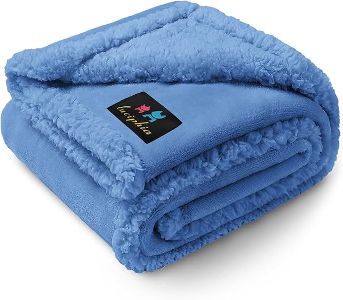 Luciphia Waterproof Pet Blanket, Liquid Pee Proof Dog Blanket for Sofa Bed Couch, Reversible Sherpa Fleece Furniture Protector Cover for Small Medium Large Dogs Cats, Navy Blue Small（40" x 28"）