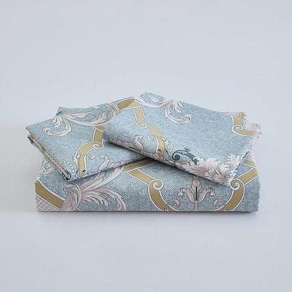 100% Natural Cotton Comforter Set King 3 Pcs Grayish Blue Bedding Sets with Luxurious Damask Pattern, Reversible Breathable Soft Comforter Sets for All Season