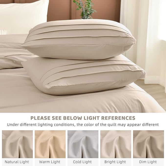 Sanracie Cotton Queen Comforter Set(90"x 95"),Pinch Pleated Linen Colored Breathable Comforter Sets 3Pcs Extra Soft Lightweight Neutral Bedding Set for All Season