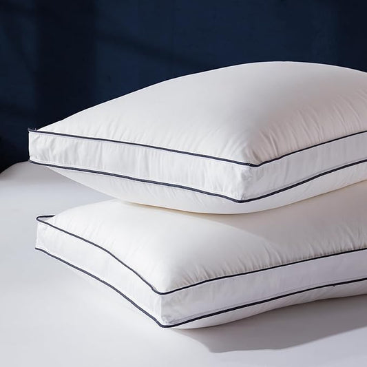 Decroom Goose Feather Down Fiber Pillows Queen Size Set of 2, Soft Pillows for Luxury Hotel Quality Gusseted Pillow 2 Pack, Bed Pillows for Sleeping, Breathable, Fluffy for Side, Back Sleepers