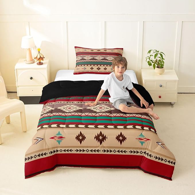 Erosebridal Southwestern Comforter Set - Twin Bohemian Geometric Quilt, Ethnic Tribal Arrow Bedding Set - Duvet Insert, Country Decor Western Bedroom Decor - Red Brown