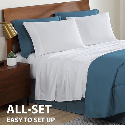 Cathay Home Basic Bedding Home Essential Ultra Soft Lightweight 8PC Wrinkle Resistant Microfiber Bed in a Bag Set (Includes Complete Sheet Set, Comforter Set & Bedskirt) - Full, Blue