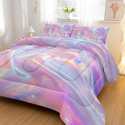 Pink Abstract Art Comforter Modern Abstract Comforter Set,Rainbow Gradient Star Bedding Set King Size 3PCS,Mordern Art Decor All Season Lightweight Soft Microfiber with 2 Pillow Shams