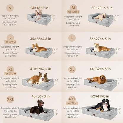 EHEYCIGA Orthopedic Dog Bed for Small Dogs, Waterproof Memory Foam Small Pet Beds with Sides, Non-Slip Bottom and Egg-Crate Foam Medium Dog Couch Bed with Washable Removable Cover, Grey