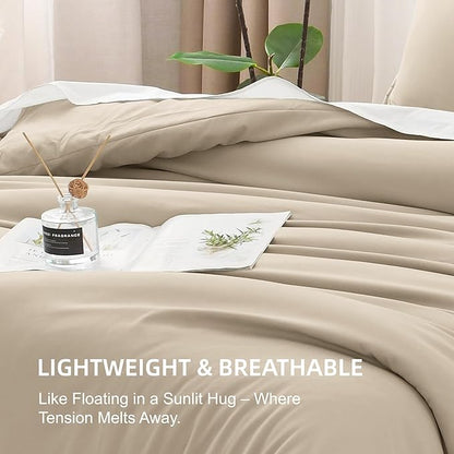 Litanika Khaki Comforter Set Twin/Twin XL Size, 2 Pieces Solid Bedding Comforter Set, All Season Down Alternative Bed Set (66x90In Comforter & 1 Pillowcase)