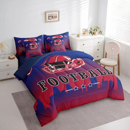 Erosebridal Football King Comforter Set with Sheets for Boys Girls,American Sports Rugby 7 Pcs Bedding Set for Kids Teen Adults Room Decor,Ball Sports Games Bed in A Bag Football City Bed Set