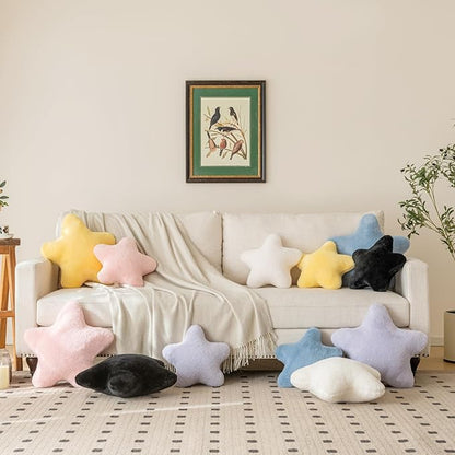 Star Pillow, Decorative Throw Pillow with Plush for Couch, Cute Decor Pillows for Bed, Aesthetic Star Shaped Pillow Fun Cushion for Sofa Living Room (Black, 14.9 Inches)