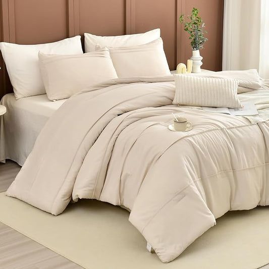 Masaca Oversized Comforter King Size(120"x120"),Soft Pinch Pleated Bedding Comforter Set,3 Pieces Wheat Colored California King Microfiber Boho Bedding Set for All Season