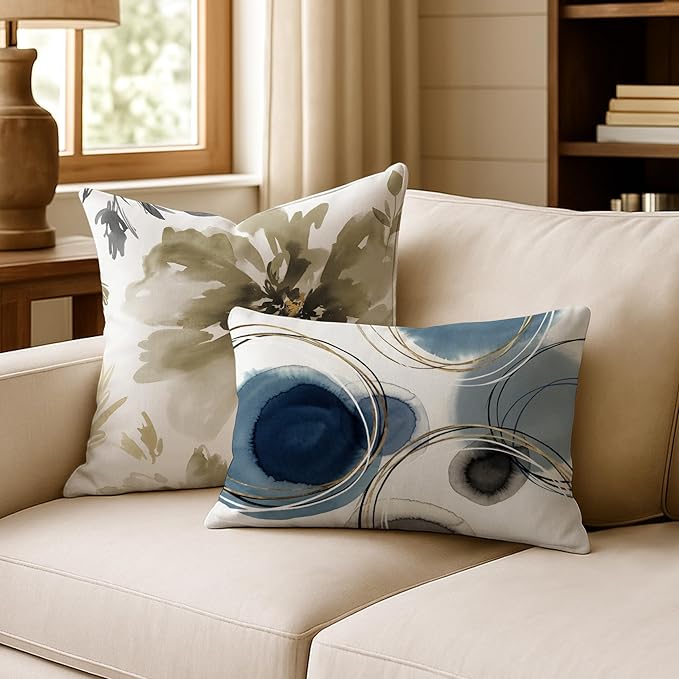 Americanflat 20x14 Throw Pillow with Sewn-in Insert - All-in-One Decorative Pillows - No Cover Needed - Soft and Durable Cushion for Bed or Sofa - Polyester - Blue, White, Black and Gold