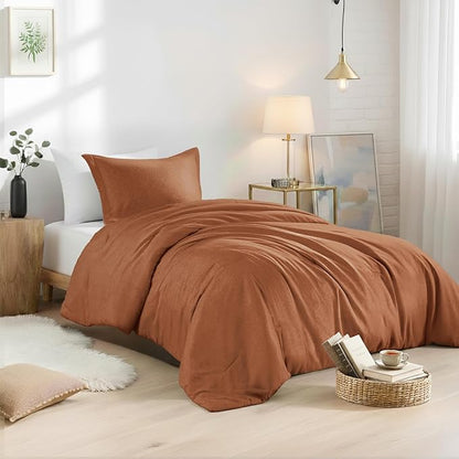 Twin/Twin XL Size Comforter Set, Lightweight Burnt Orange Soft Bedding for All Seasons, 2 Pieces Chambray Print Solid Farmhouse Bed Set, Comforter & Sham