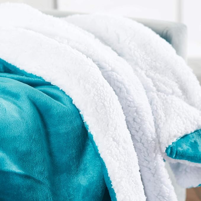 Genteele Sherpa Throw Blanket Super Soft Reversible Ultra Luxurious Plush Blanket, 60 x 80 inches, Teal/White