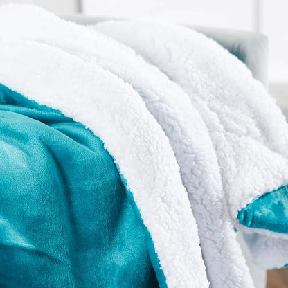 Genteele Sherpa Throw Blanket Super Soft Reversible Ultra Luxurious Plush Blanket, 60 x 80 inches, Teal/White