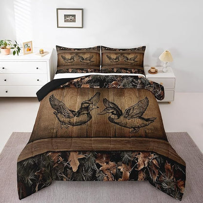 Erosebridal Rustic Farmhouse Bedding Comforter Sets Full Tree Branches Camo Cabin Bedding Set Hunting Animal Mallard Duck Comforter Set for Boys Men Woodland Camouflage Wildlife Quilt Set