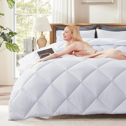 Decroom Lightweight King Comforter Set with 2 Pillow Sham - 3 Pieces Set - Quilted Down Alternative Comforter/Duvet Insert for All Season - White - King Size