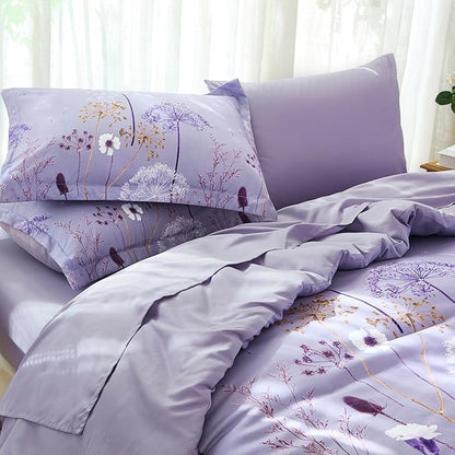 Yiran 7 Piece Comforter Set King Size, Purple Dandelion Floral Bedding Set, Botanical Bed in a Bag King, Soft Microfiber Complete Bedding Set with Comforter, Sheets, Pillowcases & Shams