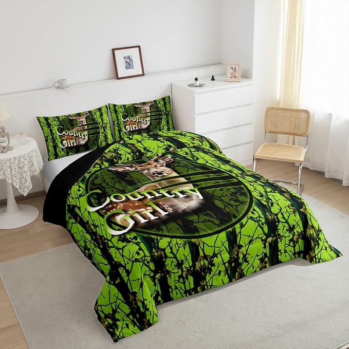 Erosebridal Deer Hunting Camo Twin Bedding Set,Green Camouflage Comforter Set for Boys Girls Kids,Rustic Lodge Cabin Comforter,Country Hunter Bedroom Decor with 1 Pillowcase,Breathable