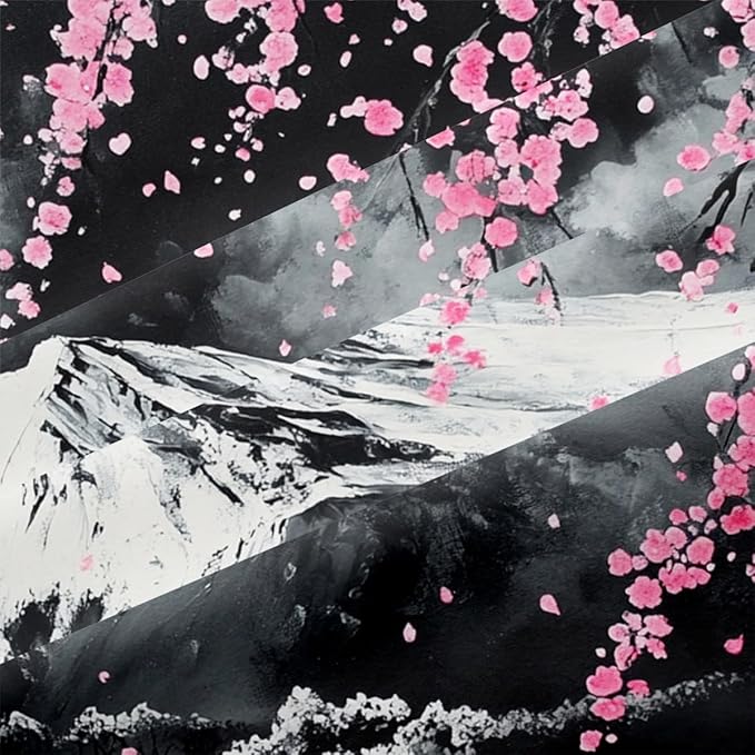 Japanese Cherry Blossom Comforter Set Full Grey Pink Floral Bedding Set for Japan Decor Mount Fuji Bedding Soft Lightweight Comforter Sets with 2 Pillowcases