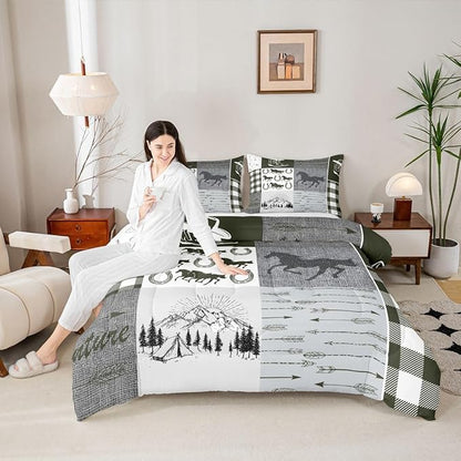 Erosebridal Rustic Horse Bedding Set, Retro Western Cowboy Horseshoe Comforter Set King, Southwestern Riding Boots Arrow Quilt Rustic Adventure Duvet Insert Cabin Lodge Bedroom Decor, 2 Pillow Cases