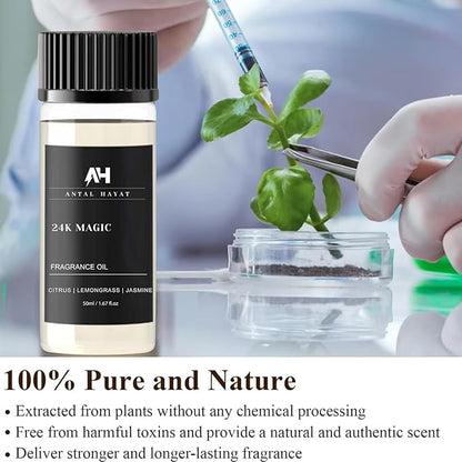 24K Magic Diffuser Oil 50ml – Hotel Inspired Aromatherapy Scent – Citrus, Lemongrass, Jasmine – Home Luxury Fragrance Oil by Antal Hayat – Essential Oil Blend for Diffusers