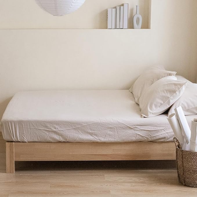 Simple&Opulence Belgian Linen Sheet Set Solid Color - 6 Pieces (1 Flat Sheet & 1 Fitted Sheet & 4 Pillowcases) 16" Deep Pocket Natural Flax Cotton Blended Soft Bedding - Linen, California King