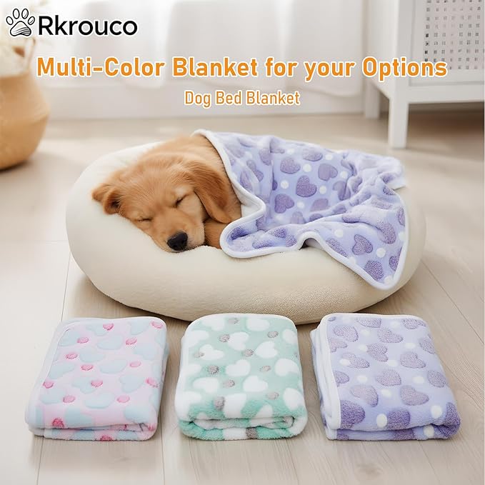 Three Piece Pet Blanket Set for Dogs Cats Soft Comfy Puppy and Kittens Bed Blanket Fluffy Fleece Pets Throw with Cute Patterns (Small 24x16 inch, Colored Heart)