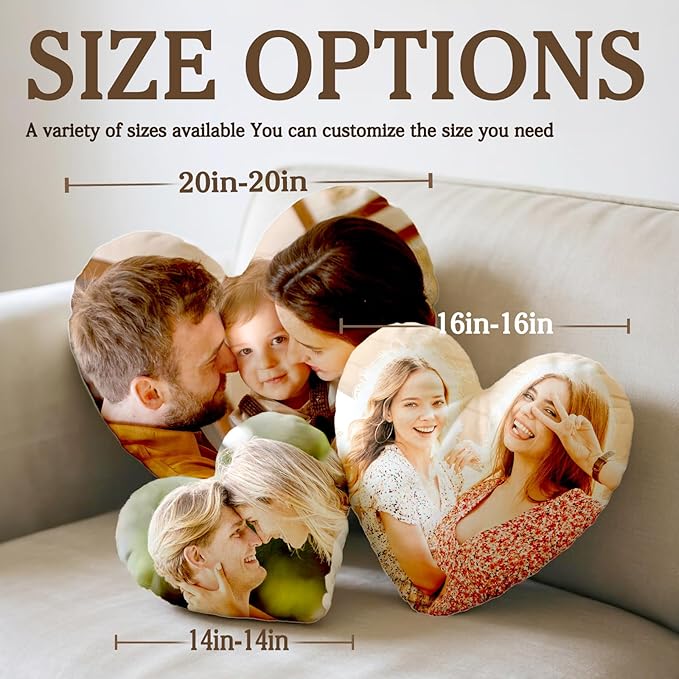 Custom Pillow with Picture & Text, Valentines Day Gifts for Boyfriend, 3D Personalized Head Face Pillows, Custom Stuffed Photo Pillow, Birthday Anniversary Funny Gift for Couple Friend Family (Heart)