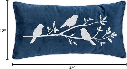 C&F Home White Birds On Branch Navy Blue Velvet Embroidered Accent Pillow 12" x 24" All Seasons Summer Spring Home Living Room Sofa Couch Chair Bed Bedroom Decor Decoration 12" x 24" Blue