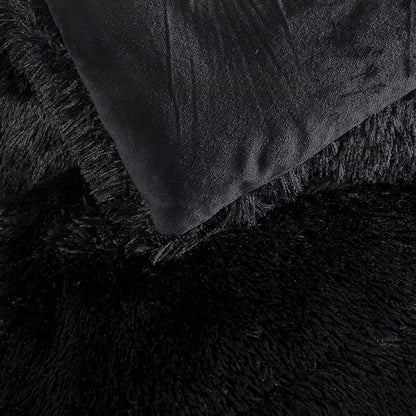 chovy Faux Fur Plush Black Comforter Sets Twin/Full Size - Ultra Soft Shaggy Flannel Velvet Fluffy Fuzzy 3PC Bedding Set （Comforter x 1 Pillowcases x 2）