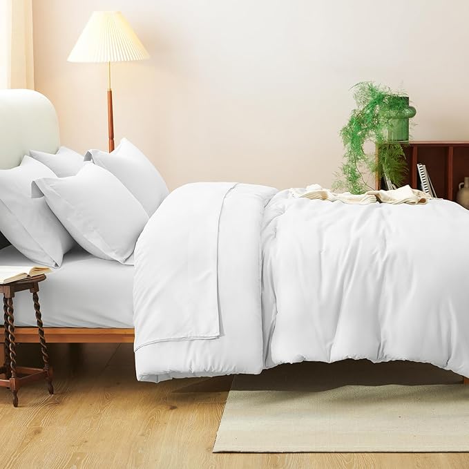 CozyLux King Comforter Set White, 7 Pieces Bed in a Bag Soft Bedding Comforter Set with Sheets, All Season Boho 7PC Bed Sets with Comforter, Fitted Sheets, Flat Sheets, Pillow Shams and Pillowcases