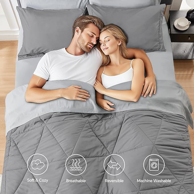 BEDELITE Twin XL Comforter Set 5 Pieces Bed in A Bag - Soft Microfiber Reversible Twin Extra Long Grey Bed Set with Comforters, Sheets, Pillowcase & Sham, Cozy Bedding Sets for College Dorm Room