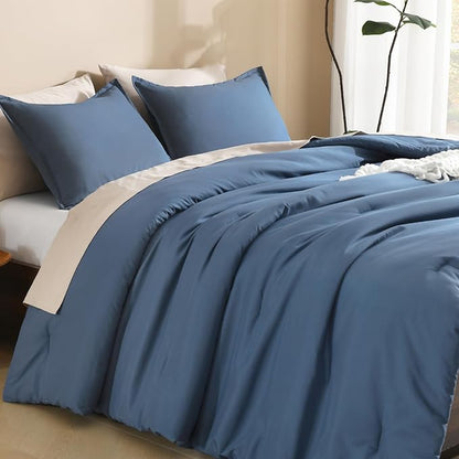 Litanika California King Comforter Set Haze Blue - 3 Pieces Cal King Lightweight Soft Plain Bed Comforter, Oversized Down Alternative Bedding Set - Machine Washable (104x96In, 2 Pillowcases)