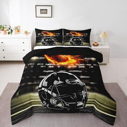 Feelyou Rugby Comforter Set King Size Rugby Sports Comforter for Boys Girls Teens Gift for Football Lover Bedding Set Soccer Ball Game Duvet Set Black Yelllow Quilt Set