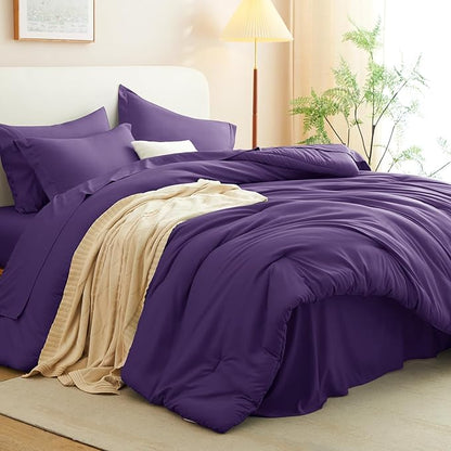 CozyLux Full Size Comforter Set Purple, 7 Pieces Bed in a Bag Full Comforter Set with Sheets, Soft Bedding Set with Down Alternative Comforter, Fitted Sheets, Flat Sheets, Pillow Shams and Pillowcases