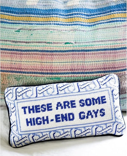 FURBISH Needlepoint Decorative Throw Pillow - High End Gays - 8" x 14" - Small Embroidered Accent Pillow for Bed, Chair, Couch, Sofa - Eclectic Home Decor
