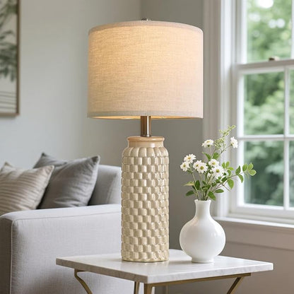 24" Modern Ceramic Bedside Lamp Set of 2 for Bedroom Decor Farmhouse Table Lamp for Living Room Office Dorm