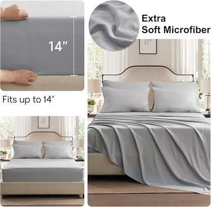 Anluoer Light Grey Queen Comforter Set 7 Pieces, Bed in a Bag with Sheets, All Season Bedding Sets with 1 Comforter, 2 Pillow Shams, 2 Pillowcases, 1 Flat Sheet, 1 Fitted Sheet