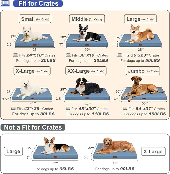 Outdoor Dog Bed for Medium Dogs, Waterproof Dog Crate Mat Orthopedic Egg Crate Foam Pet Bed with Washable Removable Oxford Cover, Blue