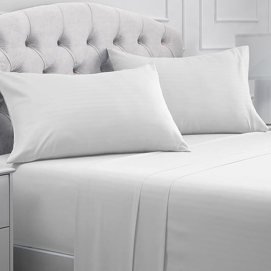 Mellanni King Sheets Set - 4 PC Iconic Collection Bedding - Hotel Luxury, Extra Soft, Cooling Bed Sheets - Wrinkle, Fade, Stain Resistant (King, Striped White)