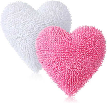 2 Pcs Valentine's Day Heart Shaped Pillow 14 Inch Heart Chenille Pillow Cushion Plush Soft Throw Cushion with Removable Cover for Sofa Couch Bed Women Valentine's Gifts(White, Pink)