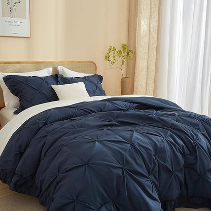 Navy Blue Comforter Set Washable for Bedroom Twin XL Modern Ruffled Quilted Comforter Set for Girls, Women, Men Warm Durable Bedding Set for All Seasons, 68''x90''
